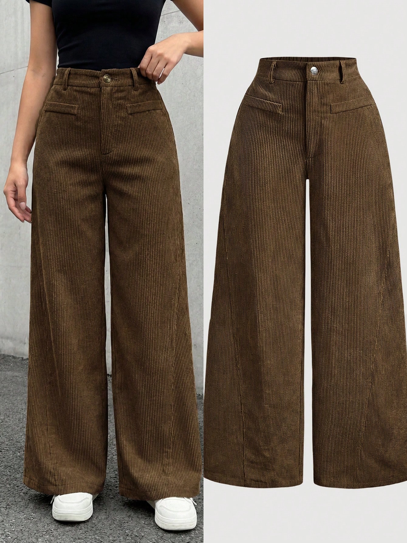 SHEIN بنطلون كورد ذو لون أحادي بتصميم رجعي بسيط، ب...