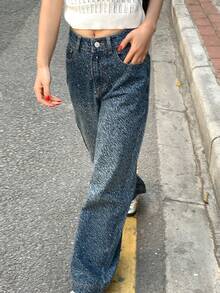 DAZY Women's Leopard Print Pocket Button Casual Sexy Versatile Daily Wear Jeans Swimming Pastal Summer - Blue - View 2
