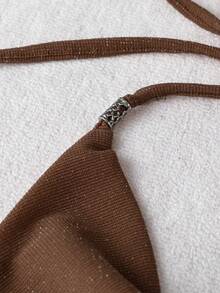 SaltGleam SaltGleam Women's Solid Color Plunging Neck Fashionable Sexy Halter Dress - Coffee - View 5