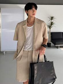 DAZY Apricot Short Sleeve Shirt Paired With Shorts, Men's Suit Set For Commuting In Summer - Apricot - View 7