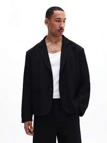 SUMWON Ensemble deux pièces noir unicolore pour hommes avec blazer et bermuda. Tenue de travail décontractée mais habillée. - Noir - Voir 3