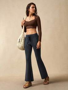 VARSIVA Camiseta deportiva corta de unicolor con almohadilla desmontable para mujer - Café integral - Ver 6