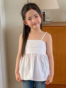 DAZY Áo camisole xếp ly đơn giản, thoải mái, đa năng dành cho bé gái, thích hợp mặc hàng ngày. - trắng - Xem 4