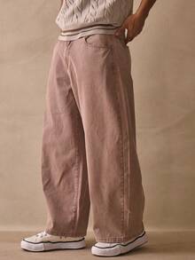 Musero 宽松水洗日常牛仔裤，口袋细节设计，春夏必备单品 - 棕色 - 查看 3