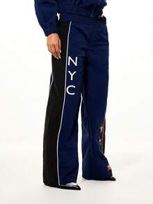 SUMWON WOMEN Women's Navy Manhattan Track Pants With Star Embellishments And Color Block Design Athleisure Joggers For Casual Everyday Wear - Blue - View 6