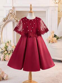 SHEIN 少女优雅A字网纱拼接连衣裙 - 紅色 - 查看 7