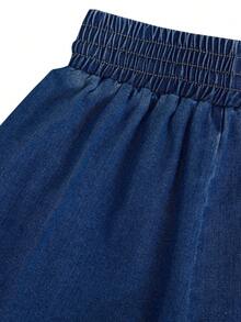 GlowEve 夏季休闲刺绣抽绳腰牛仔短裤 - 藍色 - 查看 7