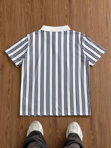 SWAVVY Men's Striped Casual Commuter Short Sleeve Polo Shirt - White - View 2