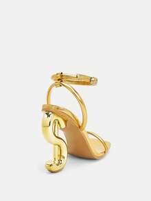 Glitzique Women's Fashion Square Toe Goldcolor Rhinestone Decor Transparent Glamorous Party High Heel Sandals, Suitable For Going Out Spring Shoes Summer Shoes - Gold - View 7