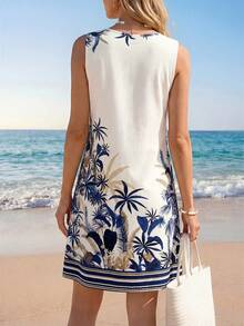 Sylviya Đầm đi nghỉ mát in hoa thường ngày dành cho nữ - Màu xanh lam - Xem 2