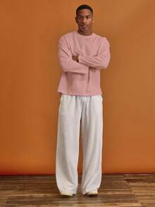 Musero Áo thun nam dáng rộng cổ tròn tay dài, kiểu dáng cơ bản, trơn màu, thích hợp để phối đồ mùa thu đông. - Bụi hồng - Xem 3