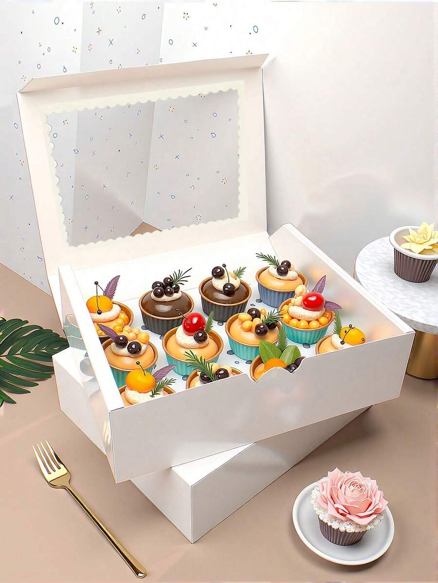 Cupcake Boxes With Window, Large Cake Boxes Suitable For Birthday, Wedding, Valentine's Day Gift Packaging - Brown - View 1