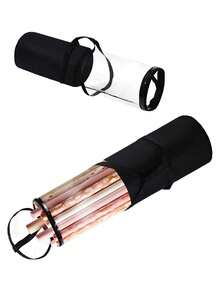 1pc Transparent Gift Packaging Storage Bag, PVC Packaging Paper Storage Bag With Handle, Easy To Carry Tube Container, Transparent Christmas & New Year Gift Packaging Organizer - Half Black - View 9