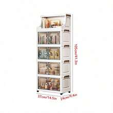 1pc Plastic Folding Storage Cabinet, Double Door Home Living Room Toy Organizer Box, Bedroom Storage Cabinet With Wheels, Wardrobe Closet Storage Box, Kitchen Trolley Storage Rack - Clear - View 13