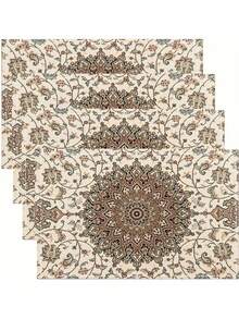 Set di 1/4/6 tovagliette da tavola con stampa mandala bohémien - Decorazione per cucina e sala da pranzo - Rivestimento in lino, decorazione per la casa, decorazione per feste - Multicolore - Visualizzare 4