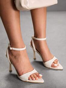 CUCCOO SZL Sandalias de tacón alto de uso diario con diseño de hebilla para mujer - Beis - Ver 3