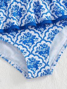 Emery Rose Kids Emery Rose Kids 少女夏季假日沙滩蝴蝶结装饰西瓜印花荷叶边下摆连体泳衣 - 藍白色 - 查看 7