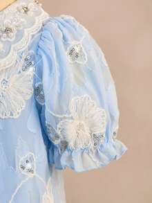 Young Girl Elegant Floral Mesh Dress - Baby Blue - View 8