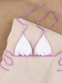 Swim Mod 随机金色贝壳印花露背三角罩杯性感泳衣上装，适合夏季度假 - 紫色 - 查看 2