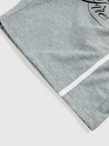 ROMWE MEN Men's Drawstring Waist Letter Print Casual Versatile Daily Wear Shorts, Suitable For Spring & Summer - Light Grey - View 6