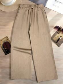 GlowEve 卡其色人字纹阔腿休闲裤（女士款） - 卡其色 - 查看 2