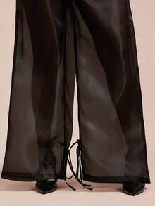 Vixey 透明欧根纱高腰束口灯笼裤 - 黑色 - 查看 5