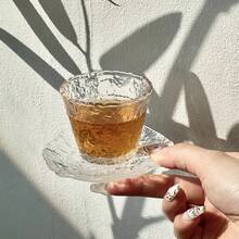 1 High-End Glass Tea Tasting Cup And Saucer, Japanese Bamboo Hat Cup, Tea Cup, Kung Fu Tea Cup, Personal Tea Cup, Master Cup, Transparent Frosted Mist Cup And Saucer - Multicolor - View 3