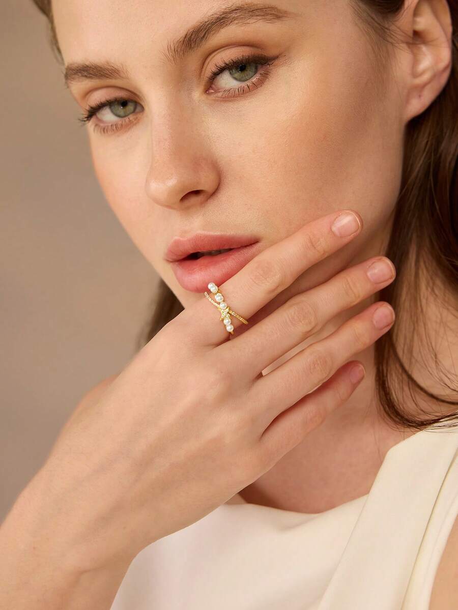 MOTF PREMIUM 韩版甜美钻石镶嵌星形戒指 - 金色 - 查看 1