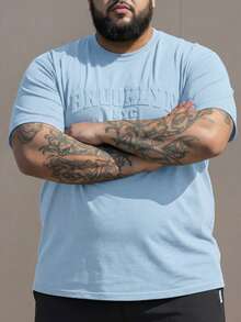DRIVNCORE Plus Size Men's Casual Letter Embossed Short Sleeve T-Shirt, Summer - Baby Blue - View 2