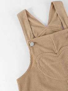 SHEIN ChillGRL Quần yếm kaki phong cách thường ngày cho bé gái có nơ trang trí, ống thẳng rộng rãi, vải mềm mại và thoải mái, đa năng cho mặc hàng ngày, đi học, đi làm, xuân/hè/thu/đông - Màu Khaki - Xem 4