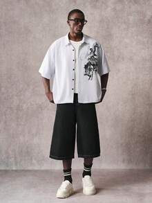 STYNVO Men's Knight Pattern Striped Short Sleeve Single-Breasted Casual Shirt - White - View 4