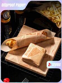 50/100 piezas Papel de envoltura para sándwiches resistente al aceite con patrones aleatorios, multiusos para panadería, cocina, picnic - Marrón - Ver 1