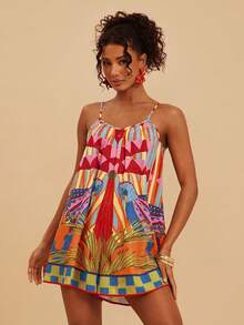 Travachic 女士宽松印花无袖连体裤，适合春夏度假 - 彩色 - 查看 5