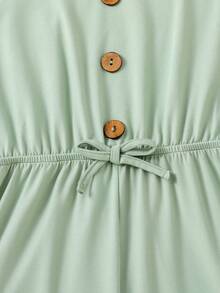 SHEIN Tween Girls' Casual Green Loose Jumpsuit, Suitable For Vacation And Beach - Mint Green - View 3