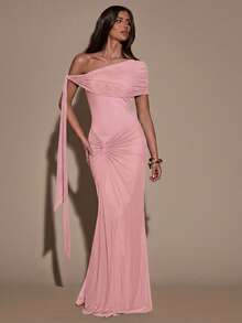 YkhahaSHEIN  Vestido asimétrico de hombro casual y minimalista de unicolor para mujerYkhaha - Rosa - Ver 5