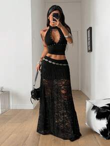 Coolane 时尚性感黑色蕾丝半身裙 - 黑色 - 查看 6