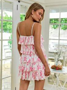 KARISMINA 女士优雅浪漫印花连衣裙，适合春夏度假 - 粉色 - 查看 6