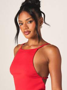 MISSGUIDED 女士高领吊带露背连体衣无袖修身夏季派对夜店吊带背心红色挂脖连体衣休闲 - 紅色 - 查看 4