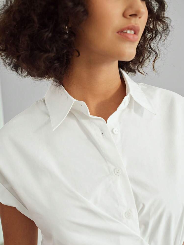 MOTF STUDIO SOLID BATWING SLEEVE BUCKLE RUCHED SIDE BLOUSE