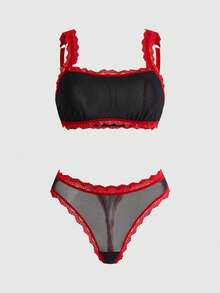 ROMWE Bộ đồ lót nữ phối ren lưới kiểu Gothic - màu đen - Xem 1