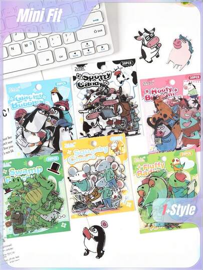 1 set van 6 stuks dierenstickers, fantasie-huisdierstickers, dagboekstickertas, dagboekmateriaal