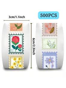 500PCS/Roll Flower Stamp Stickers Roll 10 Style Flower Aesthetic Stickers Waterproof Vinyl Stickers - Flower seal - View 2