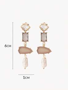 Opalesca 不对称宝石+多层珍珠耳环，长款设计，修饰脸型，奢华耳环，适合欧美时尚服饰 - 彩色 - 查看 6