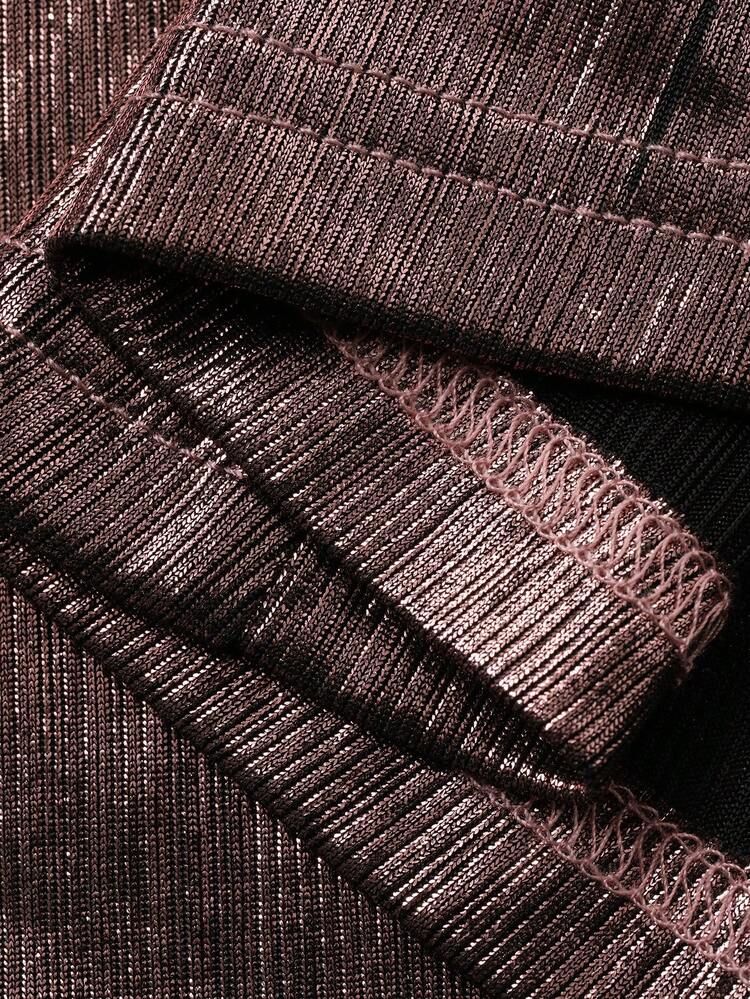 Women's Elegant Shiny Asymmetrical Shoulder Top And Skirt 2 Pieces Set, Summer