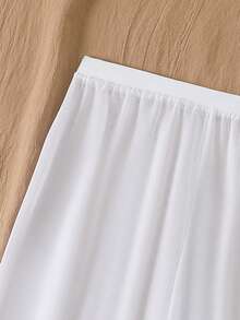 Tween Girl Textured Fabric Swimsuit Set With Cover Up Pants - White - View 7