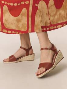 Styleloop Women's Platform Wedge Sandals, Woven Fabric, Rope Heel, Design, Vacation Style Essential, Bohemian Vibe, Music Festival, Party Outfit, American Retro Style, Vacation Wear, Vacation Outfits Travel Essentials Summer Shoes - Brown - View 3