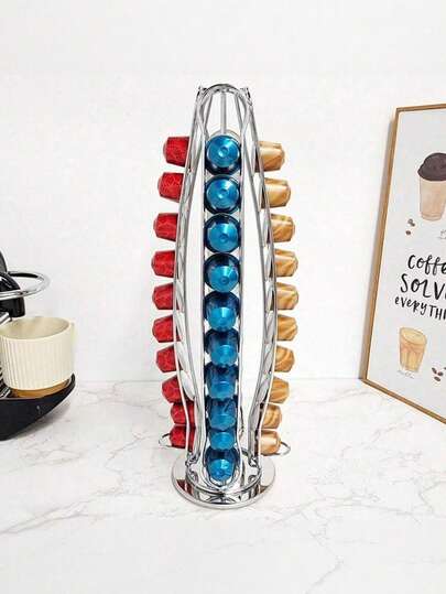 1pc Capsule Coffee Capsule Holder Rack, 360 Degree Rotating Display Storage Stand, Electroplated Luxurious Design, Suitable For Capsules, For Office, Kitchen, Cafe