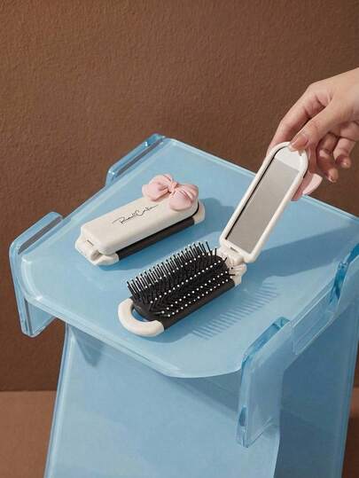 Joivida Travel Hairbrush With Mirror 2-In-1 - Folding Air Cushion Comb, Portable Mini Scalp Massage Brush For Purse & On-The-Go