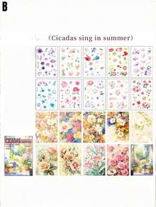 凤凰树叶花朵剪贴膜贴纸，日记贴纸簿，宠物花卉日记材料 - 套裝 - 查看 5