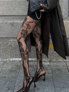 DAZY Women's Lace Leggings - Black - View 2